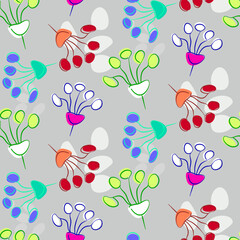 Vector seamless half-drop pattern, with leaves and bud