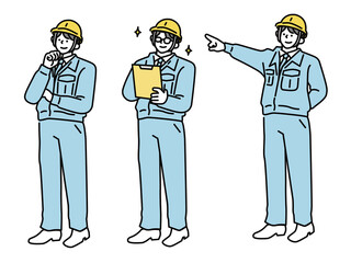 工場で働く人のイラスト(作業員、現場、工事、建設、安全、施工、道路、整備、責任者、管理) Illustration of factory workers.Workers, site, construction, construction, safety, construction, road, maintenance, responsible, management.