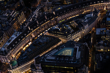 Fototapeta na wymiar Aerial illuminated London view of Piccadilly Circus UK