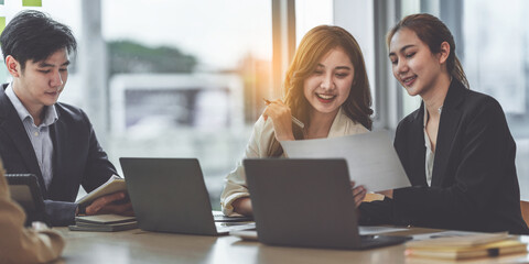 Group of IT consultant working by digital tablet and management big data and analyze financial document of company.