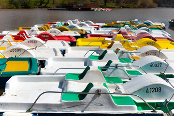 Parking of catamarans for walks on the lake