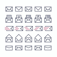 Set of email or envelope icon with vintage black color outline