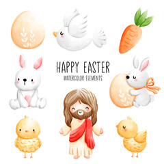 Watercolor Happy Easter, Vector illustration