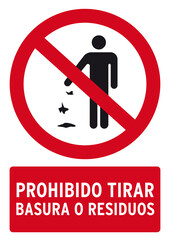 forbidden to throw garbage or waste poster in spanish language