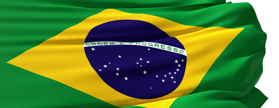 brazilian flag close up on white background - 3D rendering