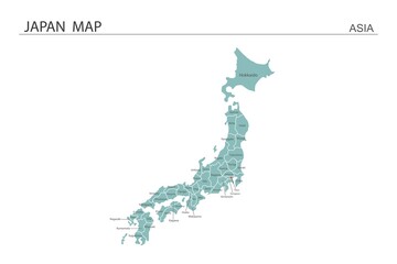 Japan map vector illustration on white background. Map have all province and mark the capital city of Japan.