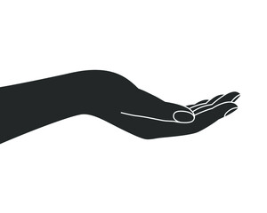 Gesture of begging hand. Outstretched hand  graphic symbol isolated on white background. Vector illustration