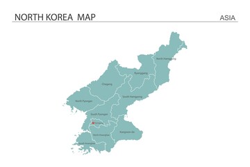 North Korea map vector illustration on white background. Map have all province and mark the capital city of North Korea.