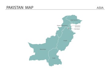 Pakistan map vector illustration on white background. Map have all province and mark the capital city of Pakistan.