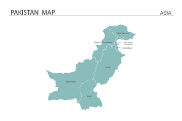 Pakistan map vector illustration on white background. Map have all province and mark the capital city of Pakistan.