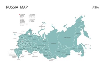 Russia map vector illustration on white background. Map have all province and mark the capital city of Russia.