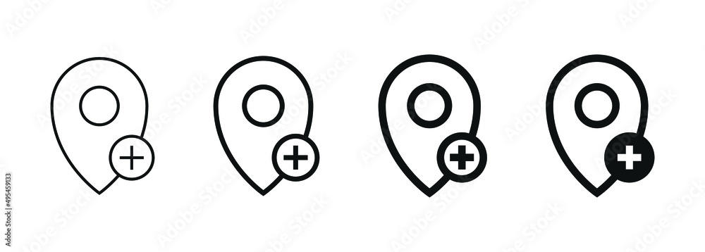 Poster add pin location icon with plus symbol sign 