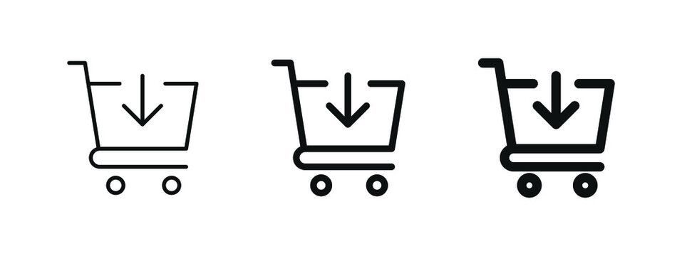 add to shopping cart icon, shop basket symbol with arrow down	
