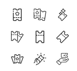 Ticket vector line icon set.