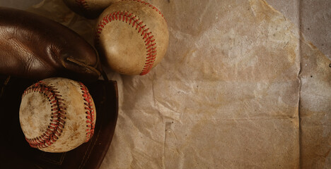 Old leather baseball ball for sport background with copy space.