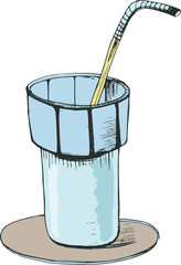 Glass with Straw Hand Drawn Illustration