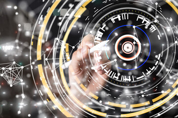 abstract lines with dots over dark background.