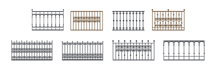 Big Set of balcony railing and fence fencing from stainless steel, iron.