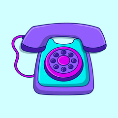 Vintage telephone illustration with colored hand drawn outline doodle style