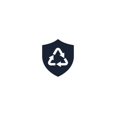 Black line Recycle symbol inside shield icon isolated on white background. Eco protection sign.  Vector Illustration