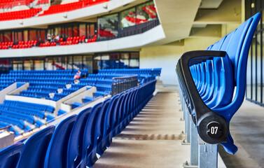 Colorful chairs at Parc Olympique Lyonnais arena