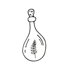 A magical elixir. Doodle style. A flask with a magic potion. Fairy tale. Magic.