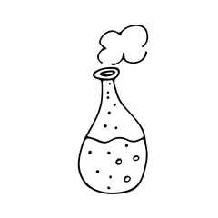 A magical elixir. Doodle style. A flask with a magic potion. Fairy tale. Magic.