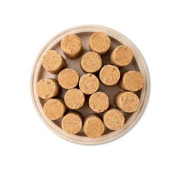 Pacoca, typical brazilian peanut candy and june festival food isolated over white background