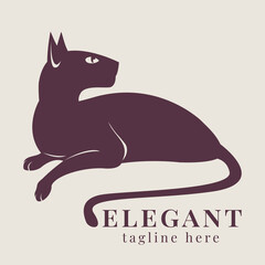 Elegant cat logo. The silhouette of a lying cat