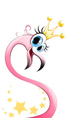Cartoon pink flamingo princess close up with crown