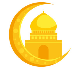 crescent moon with mosque
