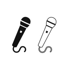 Microphone Icon, black and white. Karaoke microphone, cable type. Vector design eps 10 editable.