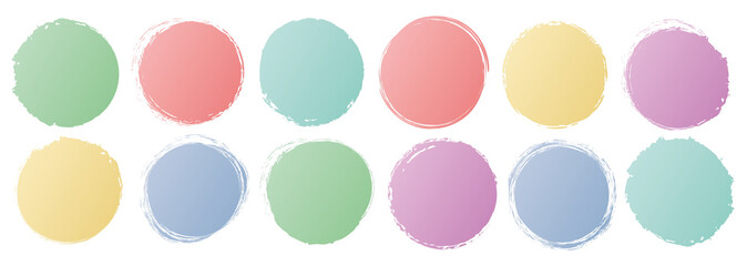 set of colorful  vector round brush painted ink stamp banners	
