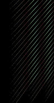 Multicolor dots animation on black background. Concept for data transfer and packet transmission. Chain of Dots on a grid as animated background.