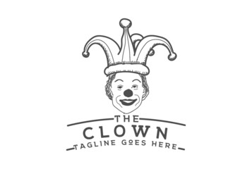 Vintage Retro Clown Head Face with Cockscomb Hat Logo Design Vector