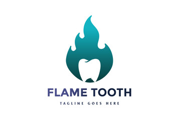 Modern Fire Flame Tooth for Dental or Dentist Logo Design Vector