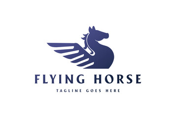 Modern Simple Pegasus Flying Horse Stallion Silhouette Logo Design Vector