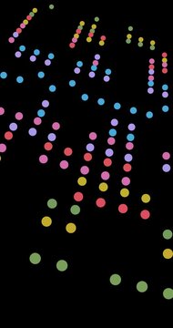 Multicolor dots animation on black background. Concept for data transfer and packet transmission. Chain of Dots on a grid as animated background.