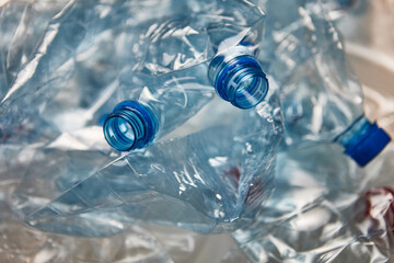 Used plastic bottles, selective focus, recycling problem, close-up