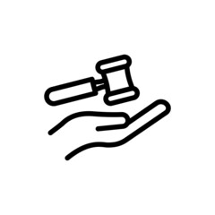 Hand icon with hammer of law . suitable for symbol of justice, law day. line icon style. simple design editable. Design template vector