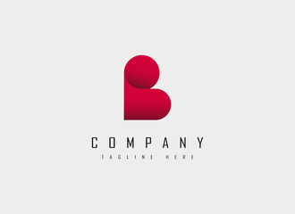Initial Letter B Logo. Red Letter B Shape Heart Symbol isolated on Grey Background. Flat Vector Logo Design Template Element.