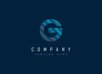 Initial Letter G Logo. Blue Gradient Circle Shape Origami Flag Style isolated on Dark Background. Usable for Business, Technology and Branding Logos. Flat Vector Logo Design Template Elements.