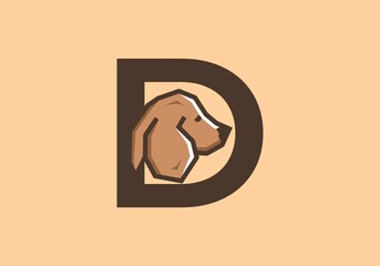 Brown color of D initial letter with dog head