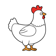 Cute cartoon vector illustration of a white chicken