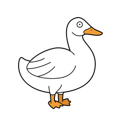 Cute cartoon vector illustration of a white duck