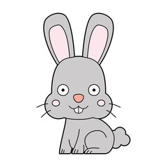 Cute cartoon vector illustration of a grey rabbit