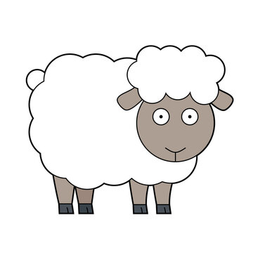Cute cartoon vector illustration of a white sheep