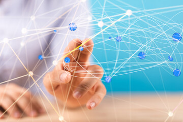 Global network. Blockchain. 3D illustration. Neural networks and artificial intelligence. Abstract