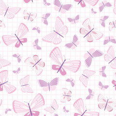 Pink and white vector butterfly seamless repeat pattern