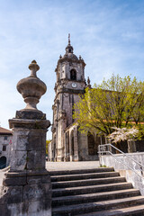 Beautiful exterior of the parish of San Martin in the goiko square next to the town hall in Andoain, Gipuzkoa. Basque Country